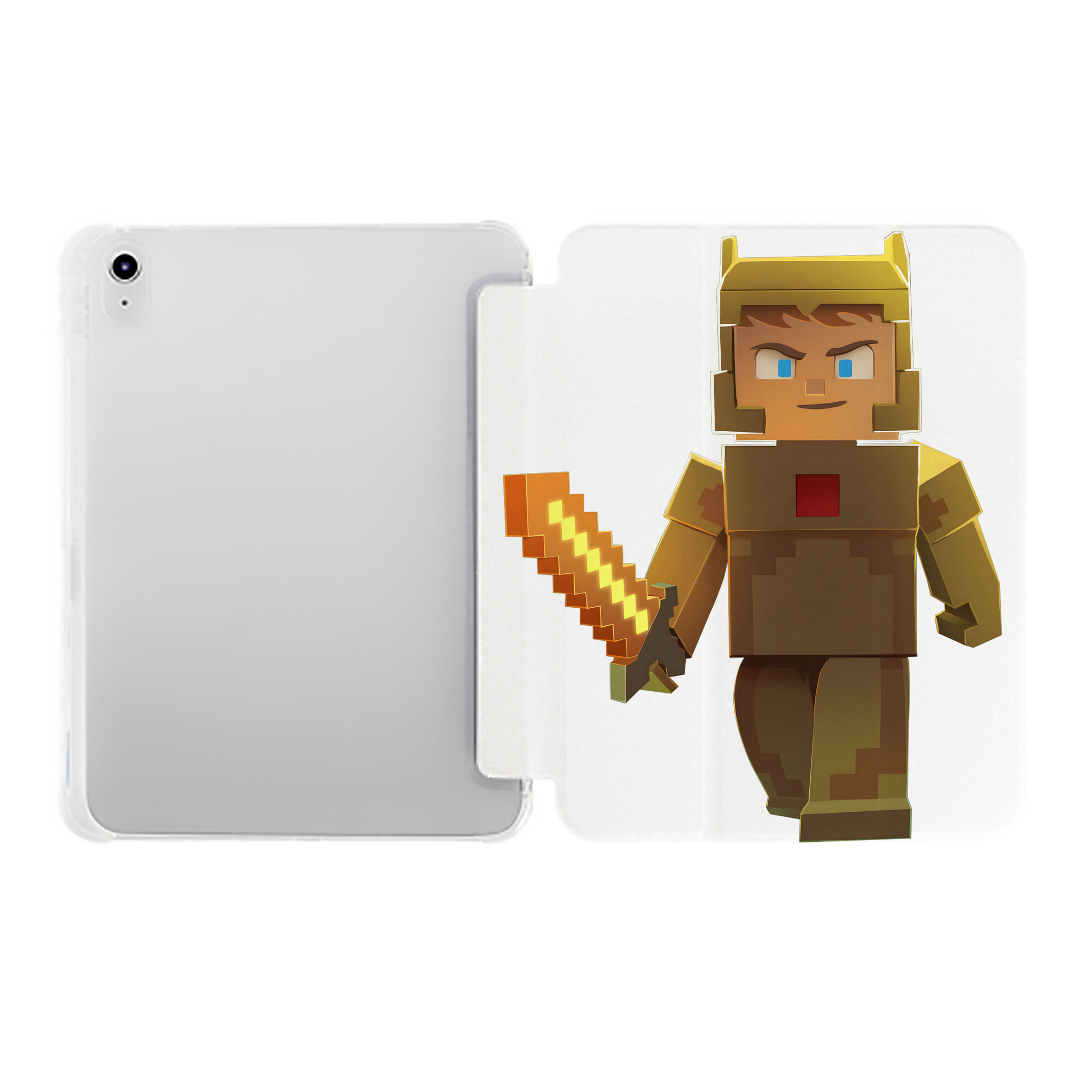 （画像用） マインクラフト ブロックの世界 Minecraft MC Block world IPad ケース ペン収納付き 三つ折りスタンド PUレザー×シリコン 対応機種9.5/10.5/10.9インチ